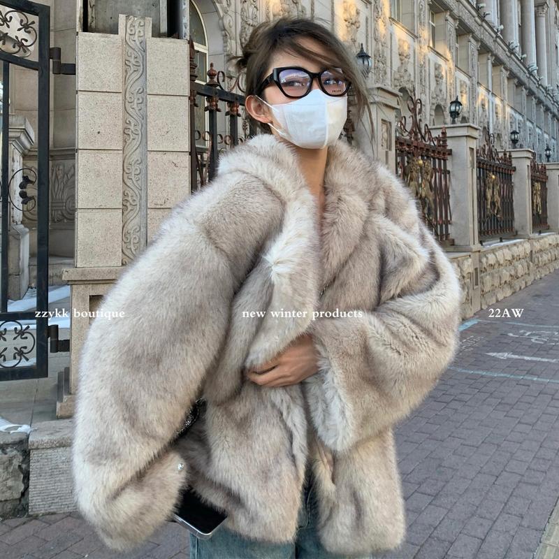 New Toka Faux  Fur Coat Women's Mid-Length Elegant Lapel Loose Internet Hot Plush Coat Womenswear Jackets